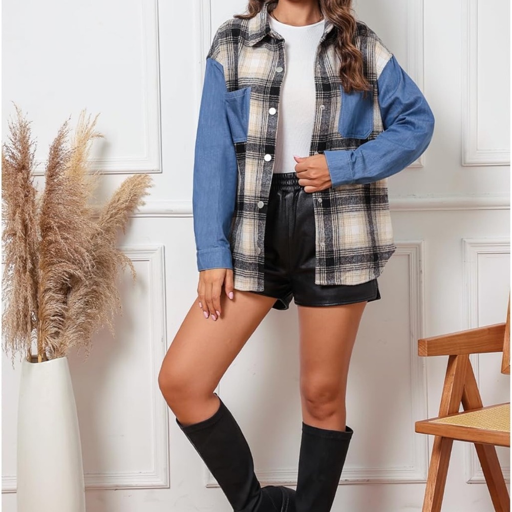 Plaid and Denim Women's Shacket